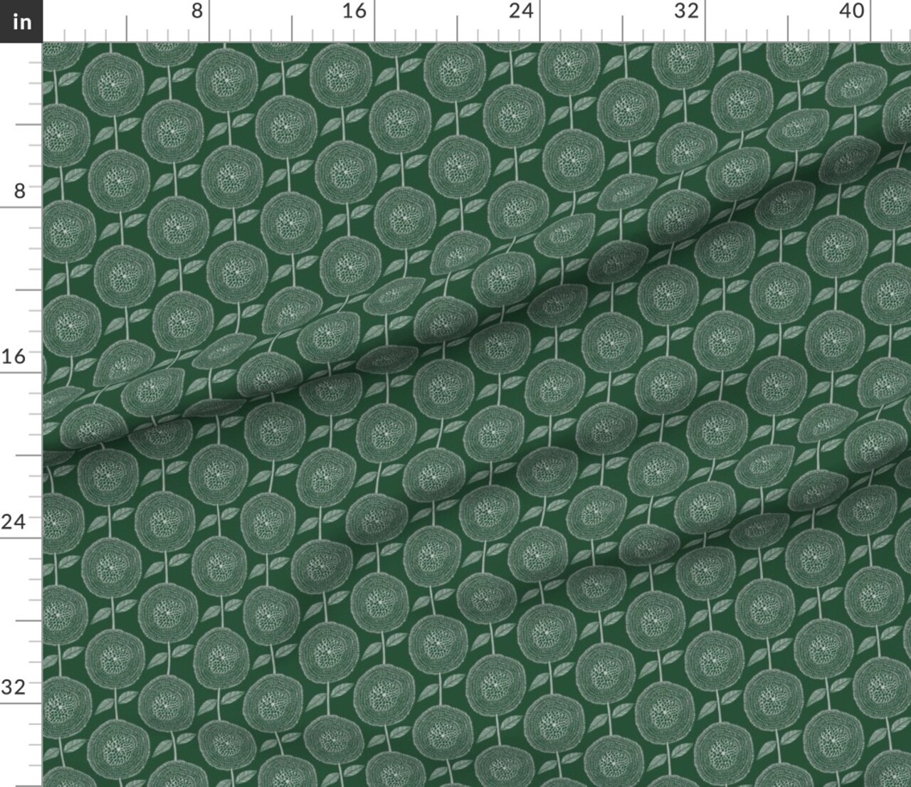 Geometric Floral Retro Mid Mod Midcentury Modern Mcm Art Deco Monochrome Green Mod Floral Retro Flowers Emerald Green Classic Vintage Boho Custom Printed Fabric by Spoonflower Various Fabrics by the Yard or Fat Quarter 13779891